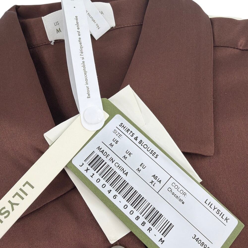 Lilysilk Spread Collar Silk Shirt Chocolate Size M - Picture 6 of 11